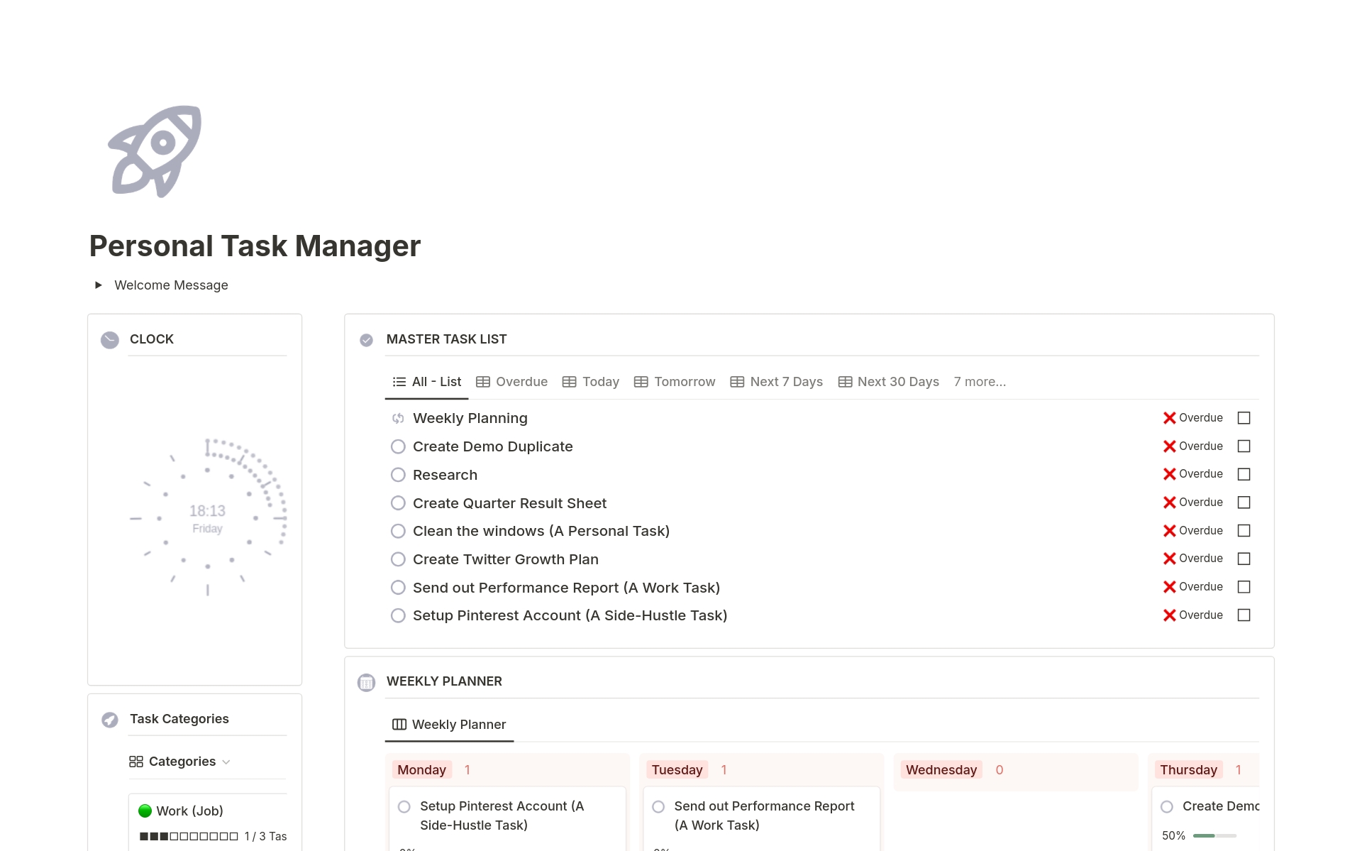 Personal Task Manager Template | Notion Marketplace