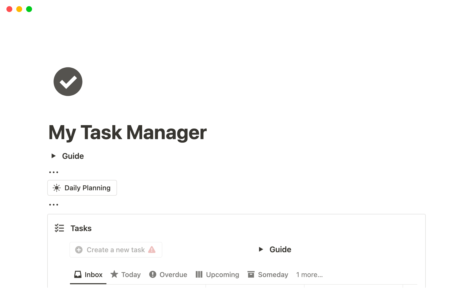Vista previa de una plantilla para Task Manager