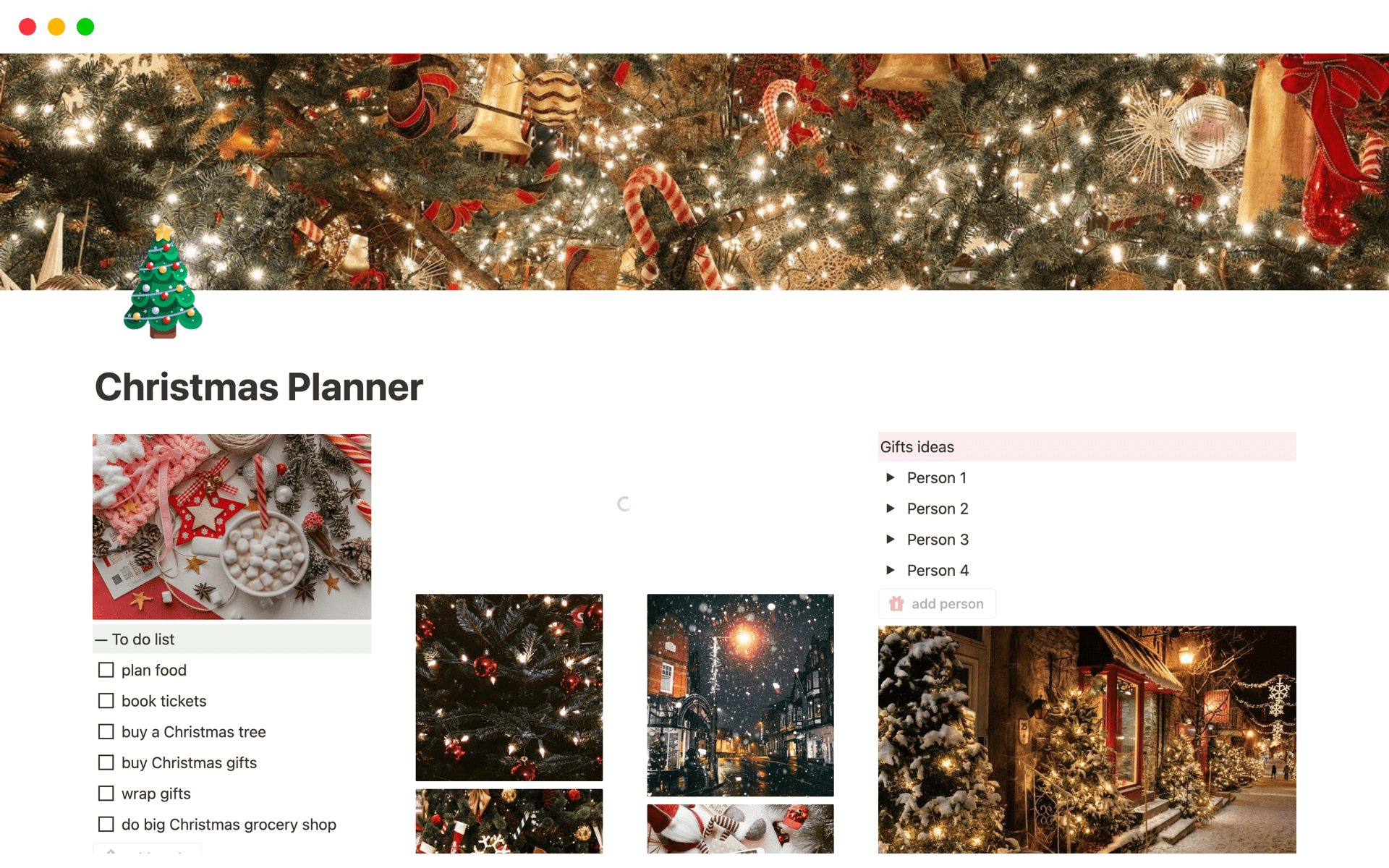 Eine Vorlagenvorschau für Christmas Planner