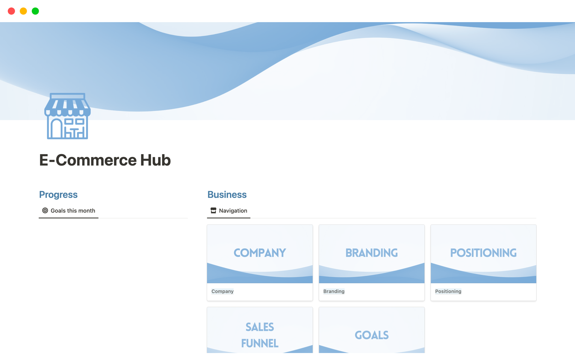 Vista previa de una plantilla para E-Commerce Hub