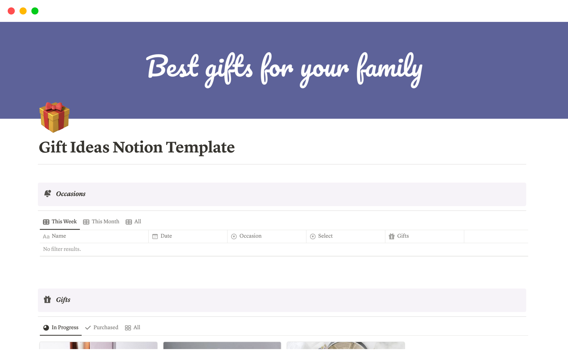 A template preview for Gift Ideas