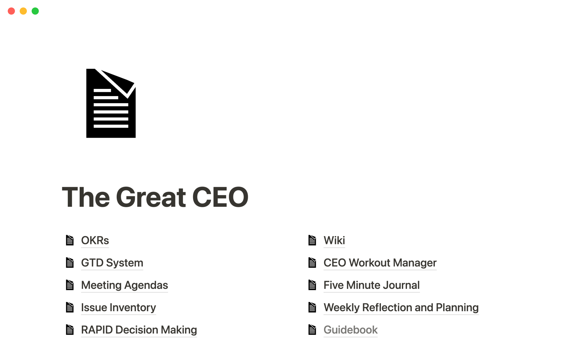 This template helps CEOs and leaders operationalize their business and life in order to make them more conscious, effective, and capable.
