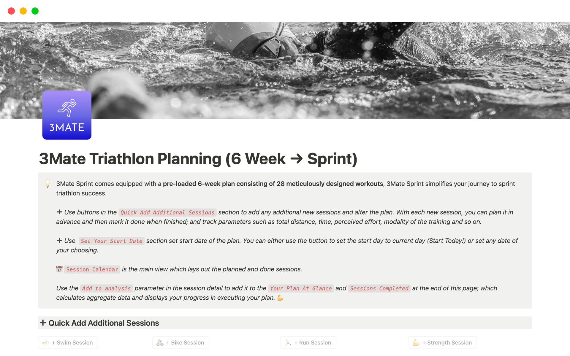A template preview for 3Mate Sprint Triathlon Planning