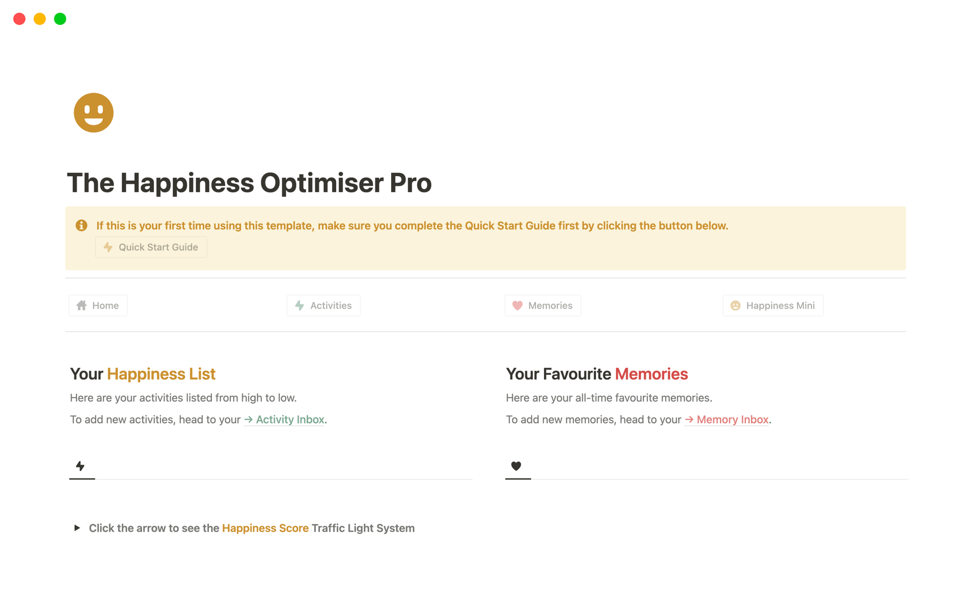 Vista previa de una plantilla para The Happiness Optimiser Pro