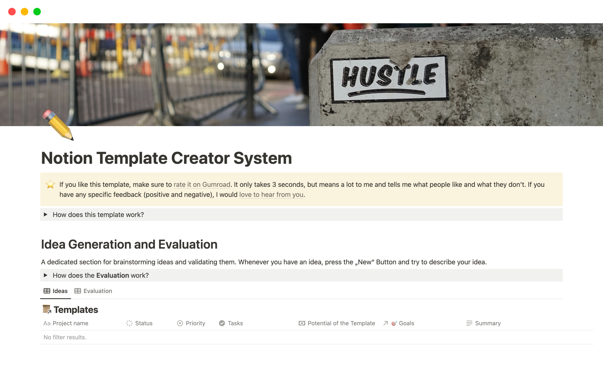 The Notion Template Creator System empowers you to effectively ideate, develop, test, and monetize custom Notion templates, providing a comprehensive workspace for project tracking, user feedback analysis, marketing strategy, and revenue optimization.