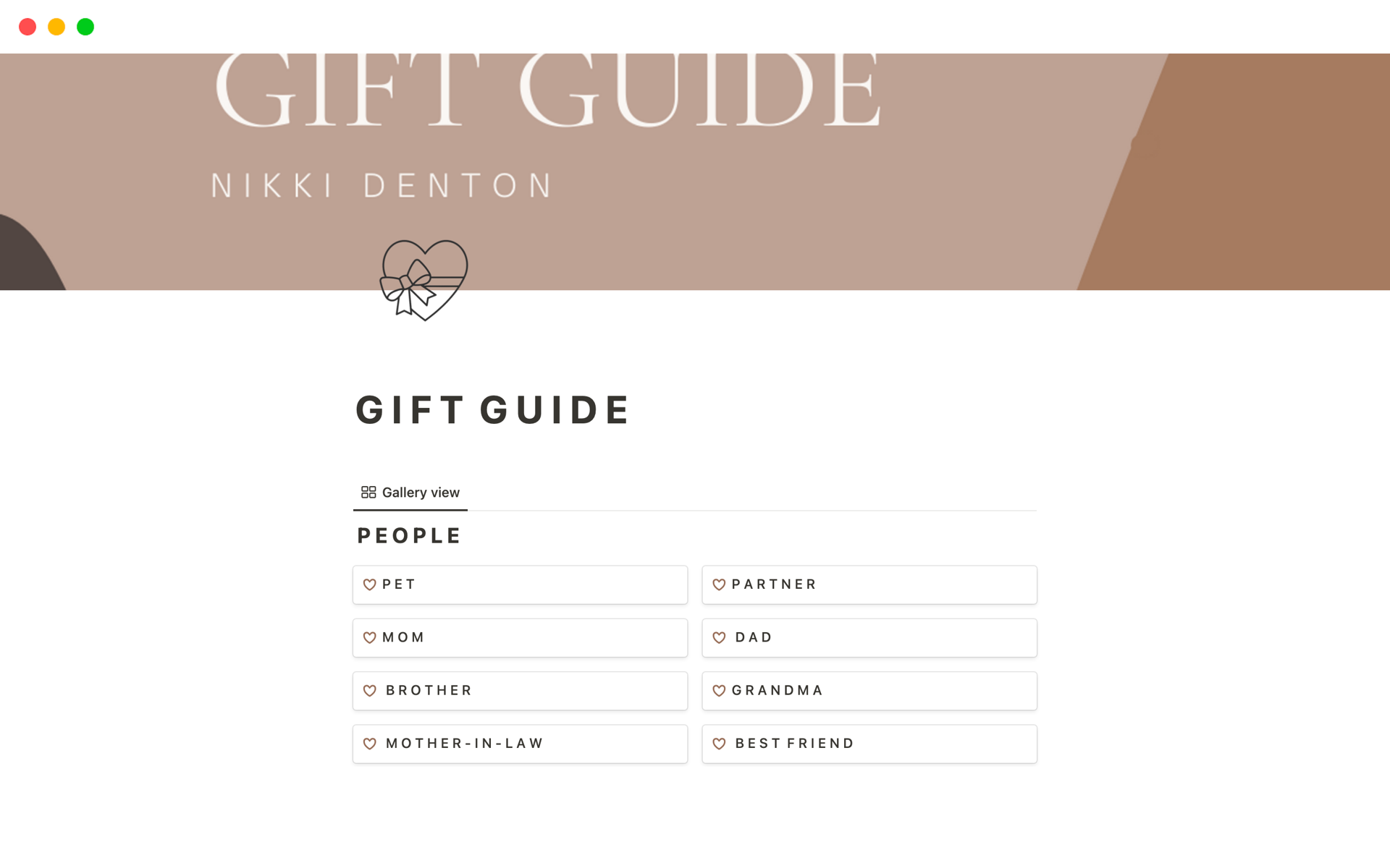 Designed to meet all your gifting needs, this template enables you to effortlessly keep track of your loved ones' preferences, including your budget, their desired gifts, and even product links. 