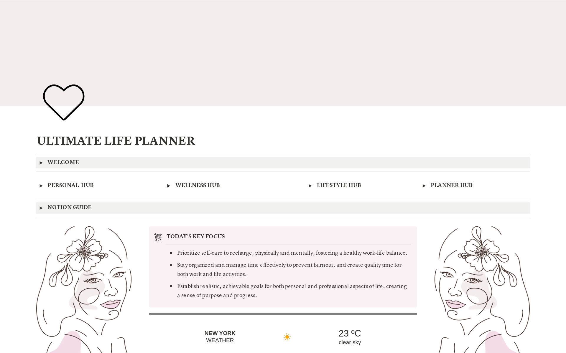 Pink Ultimate Life Plannerのテンプレートのプレビュー
