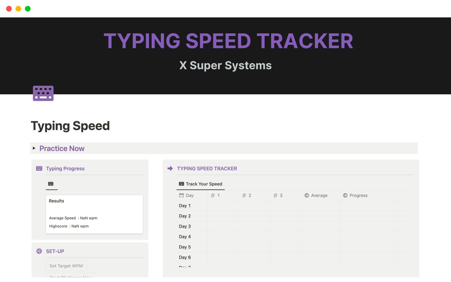En förhandsgranskning av mallen för Typing Speed Tracker