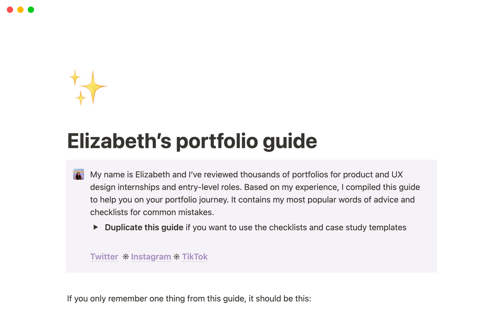 Elizabeth's portfolio guide Notion Template