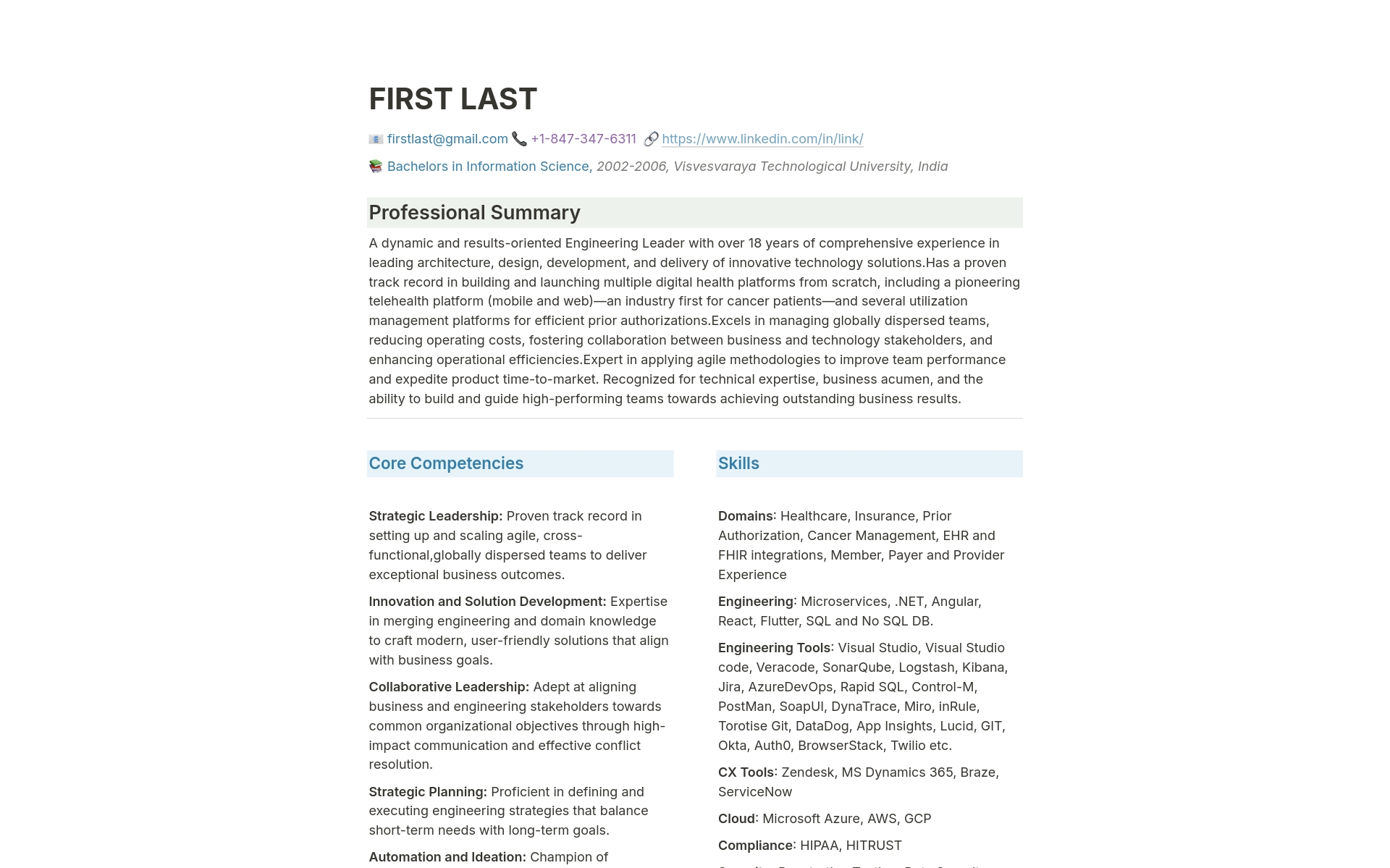 A template preview for Healthcare Technology Executive Resume