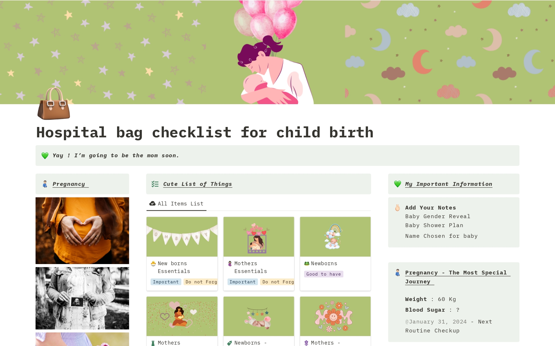 An Aesthetic Ultimate Hospital Bag checklist for Childbirth is designed to make you love this checklist rather than panic about hospital visits. 