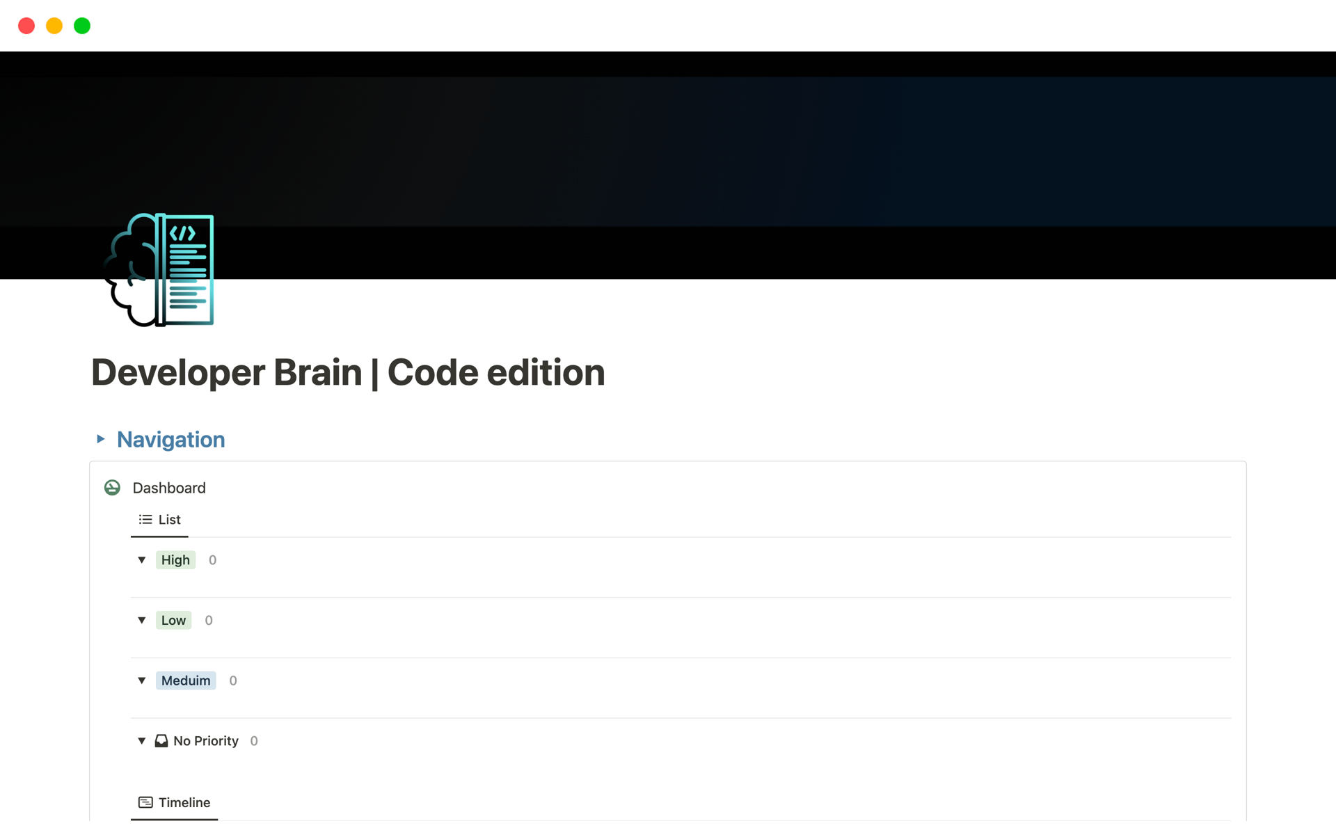 A template preview for Developer Brain | Code edition