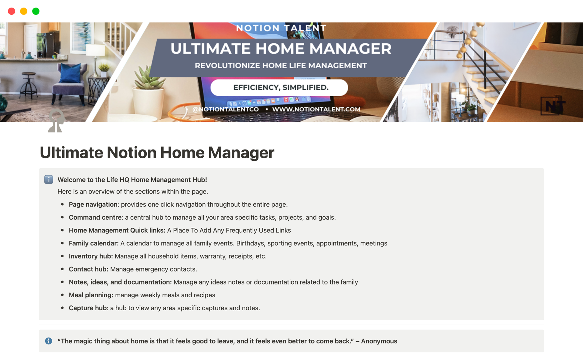 Uma prévia do modelo para Ultimate Home Manager