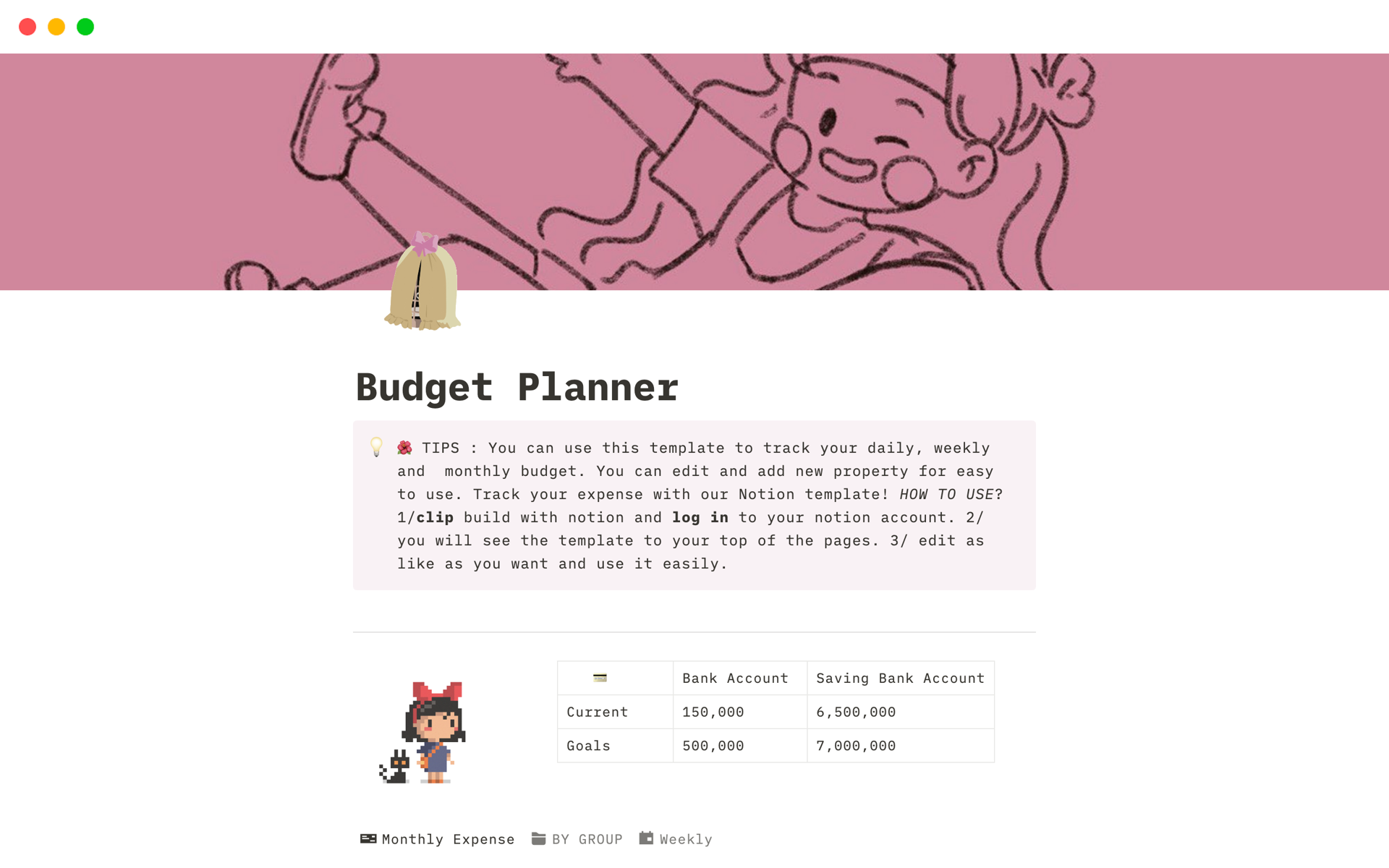 Aperçu du modèle de Budget Planner 