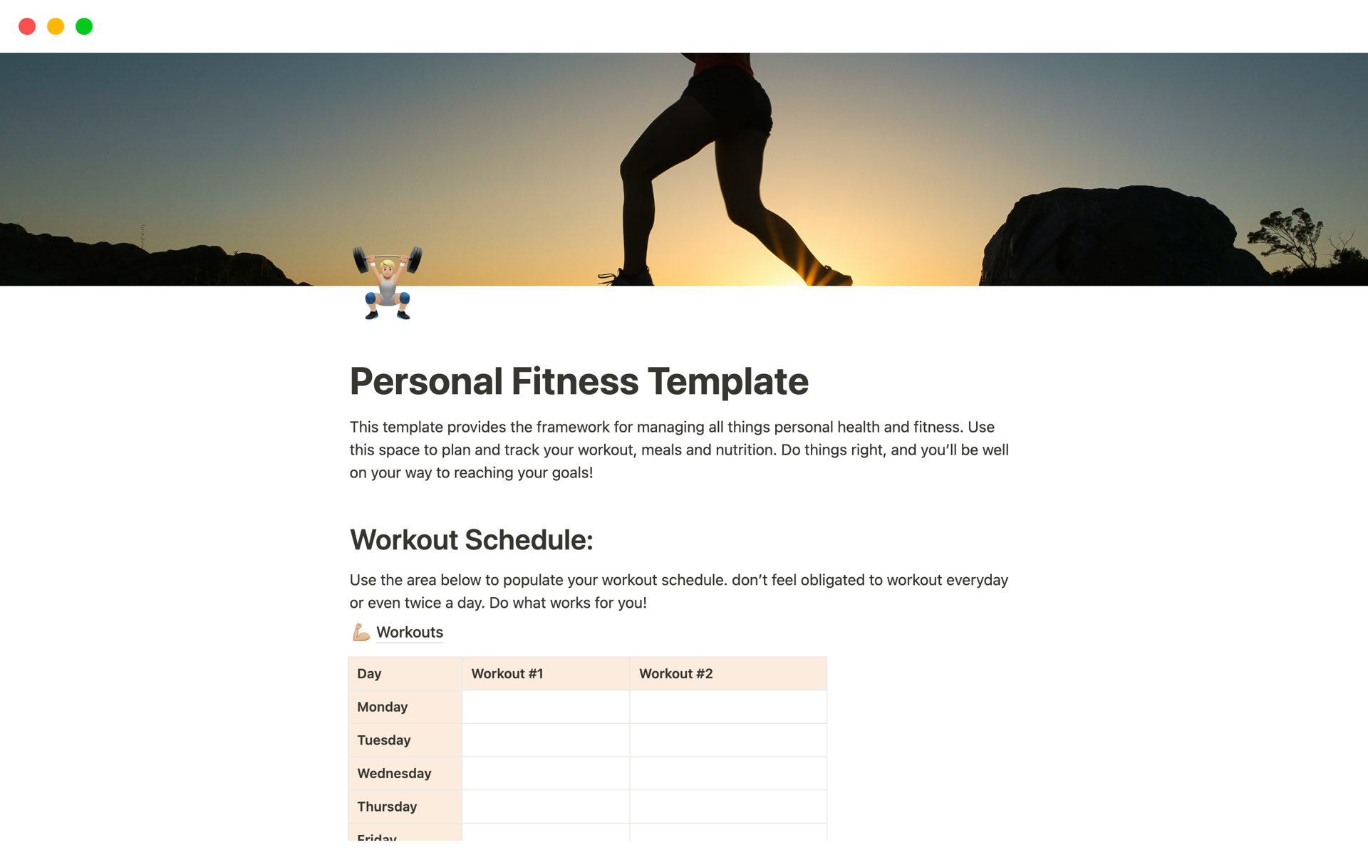 A template preview for Personal Fitness Template
