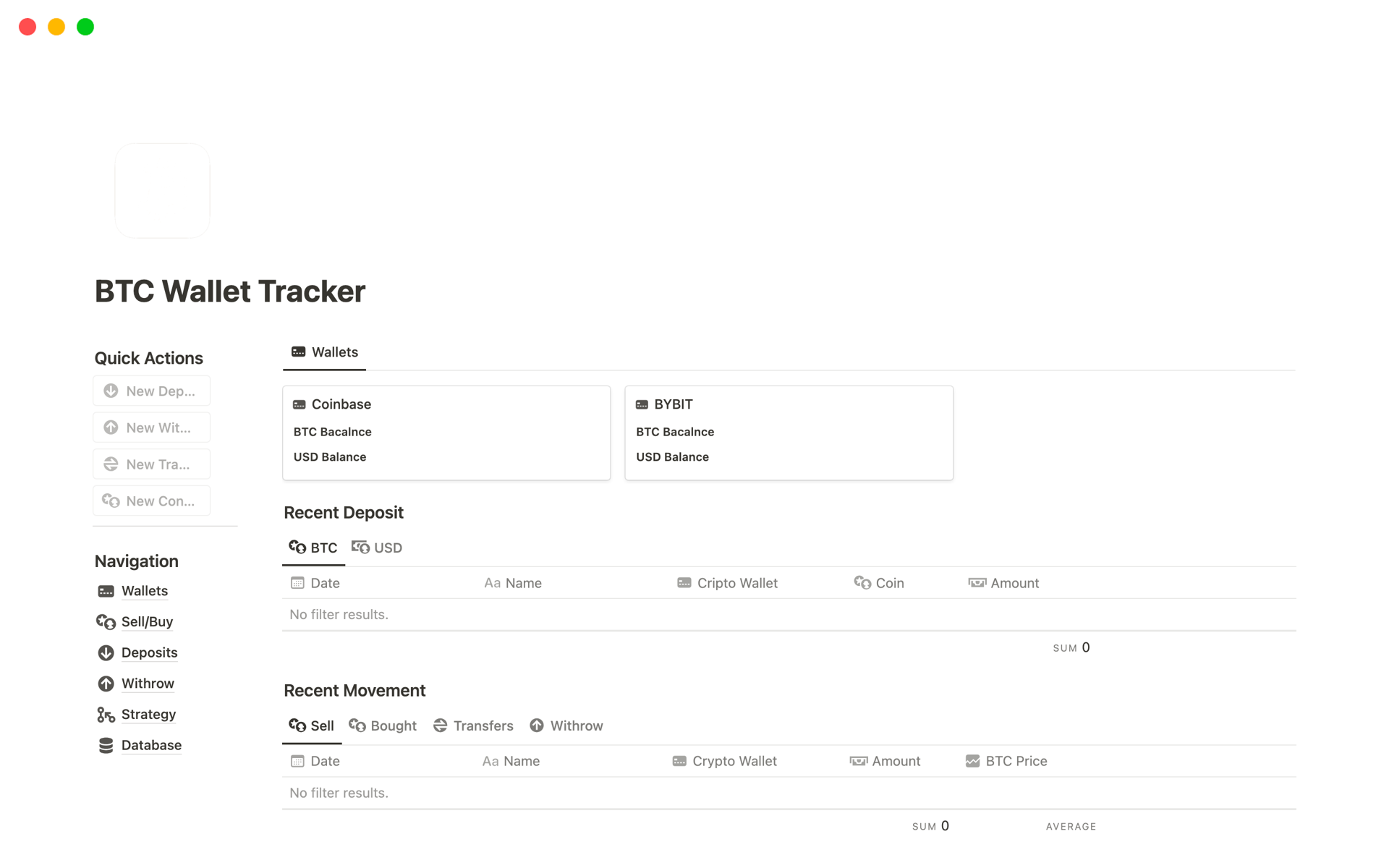 A template preview for BTC Wallet Tracker