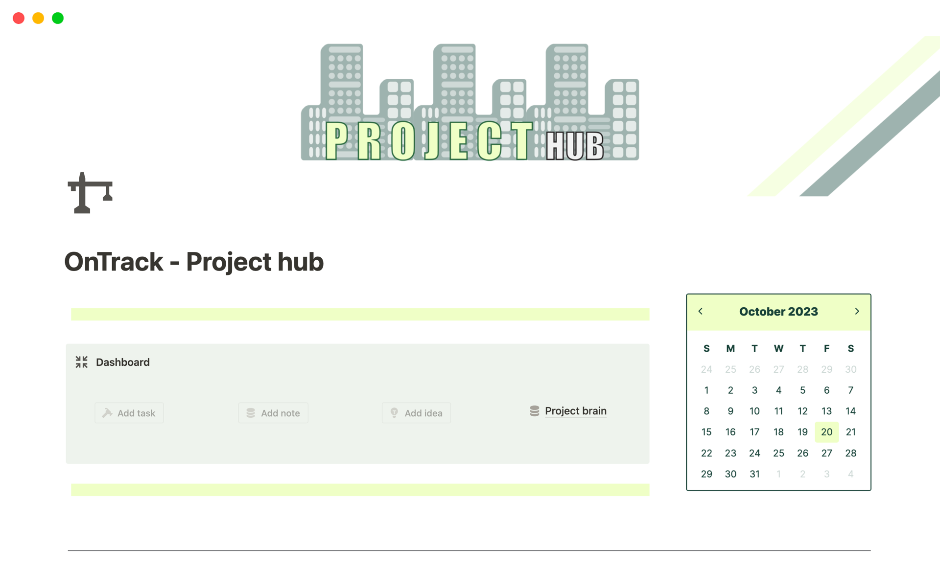 A template preview for OnTrack - Project hub