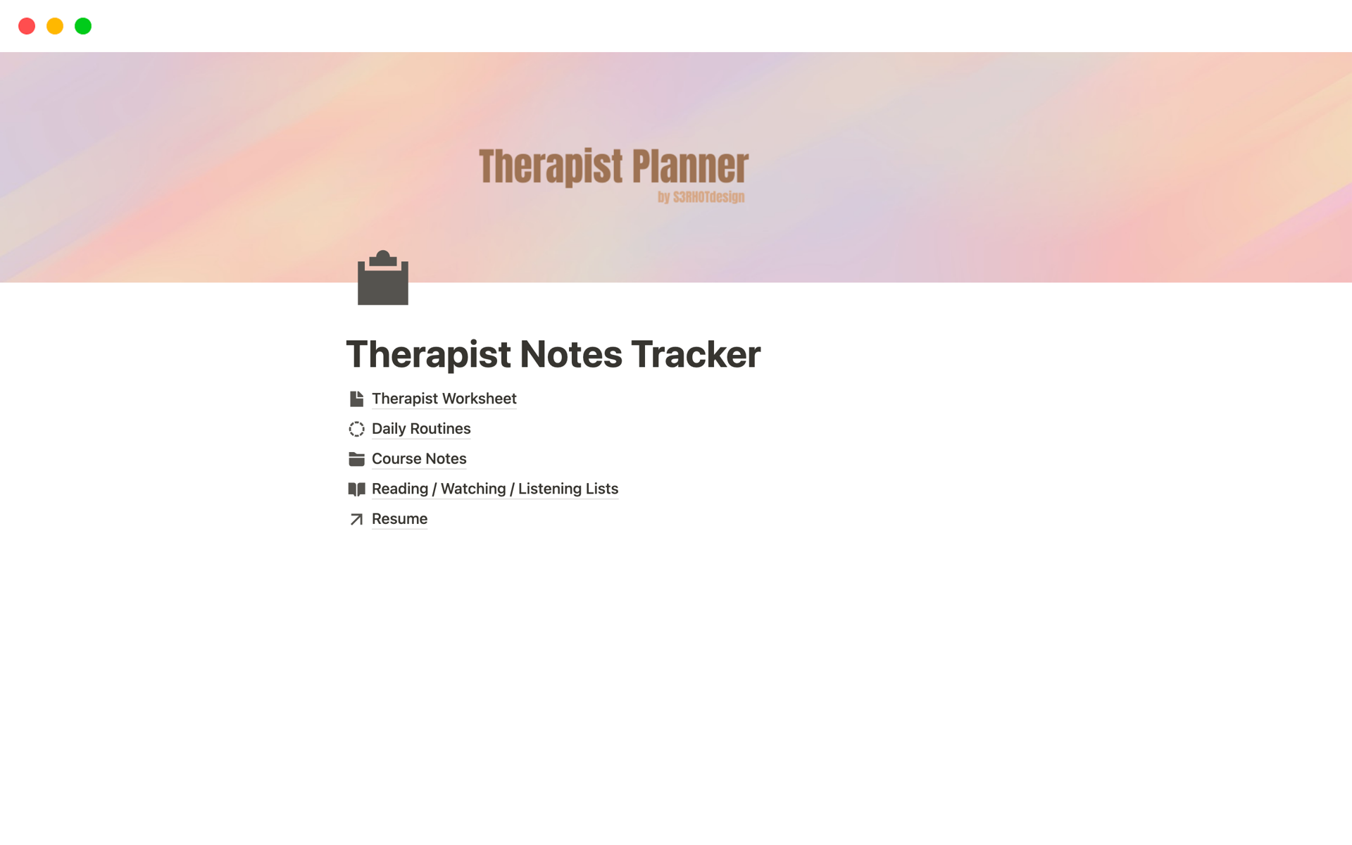 A template preview for Therapist Notes Tracker