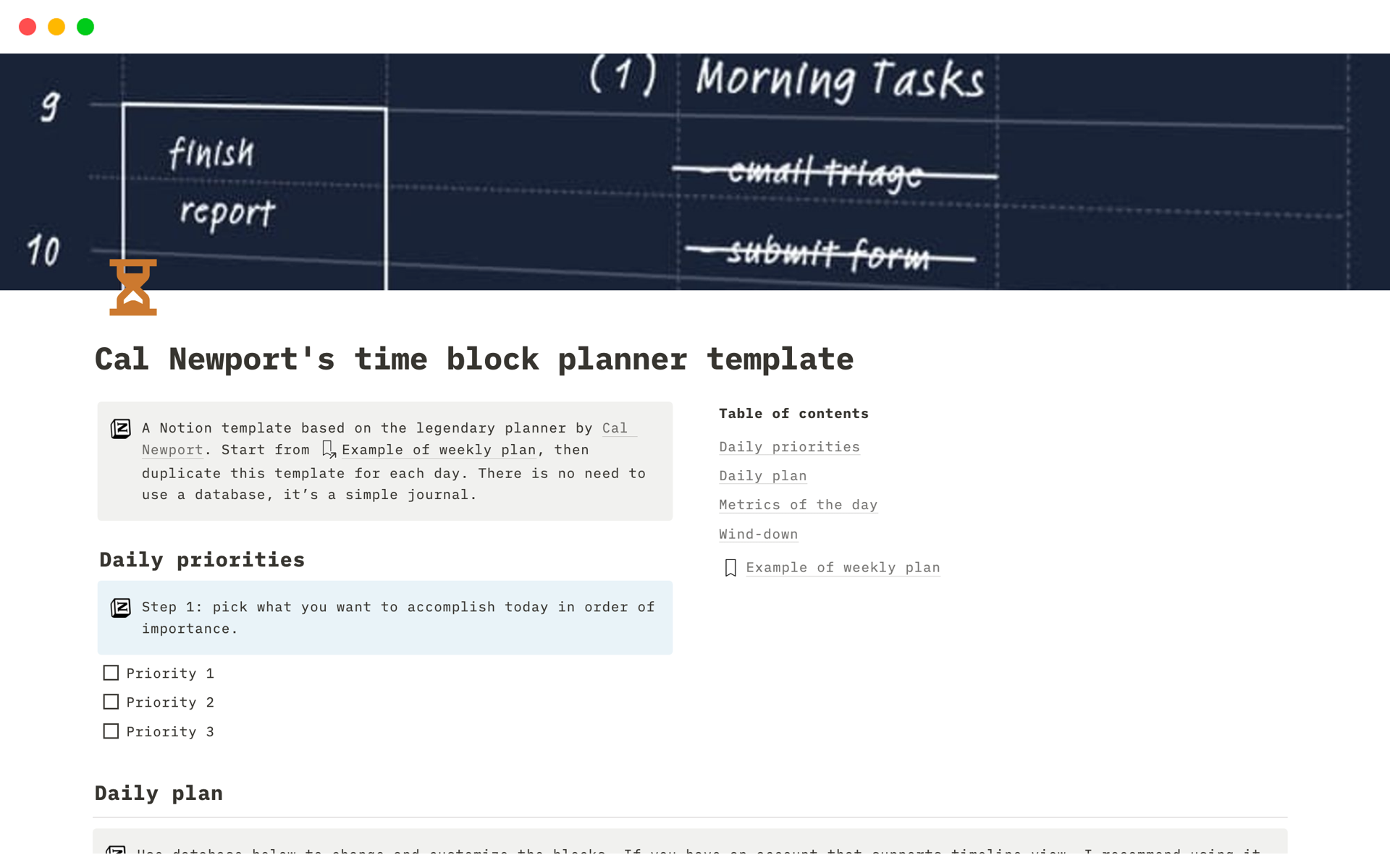 A template preview for Time Blocking Daily