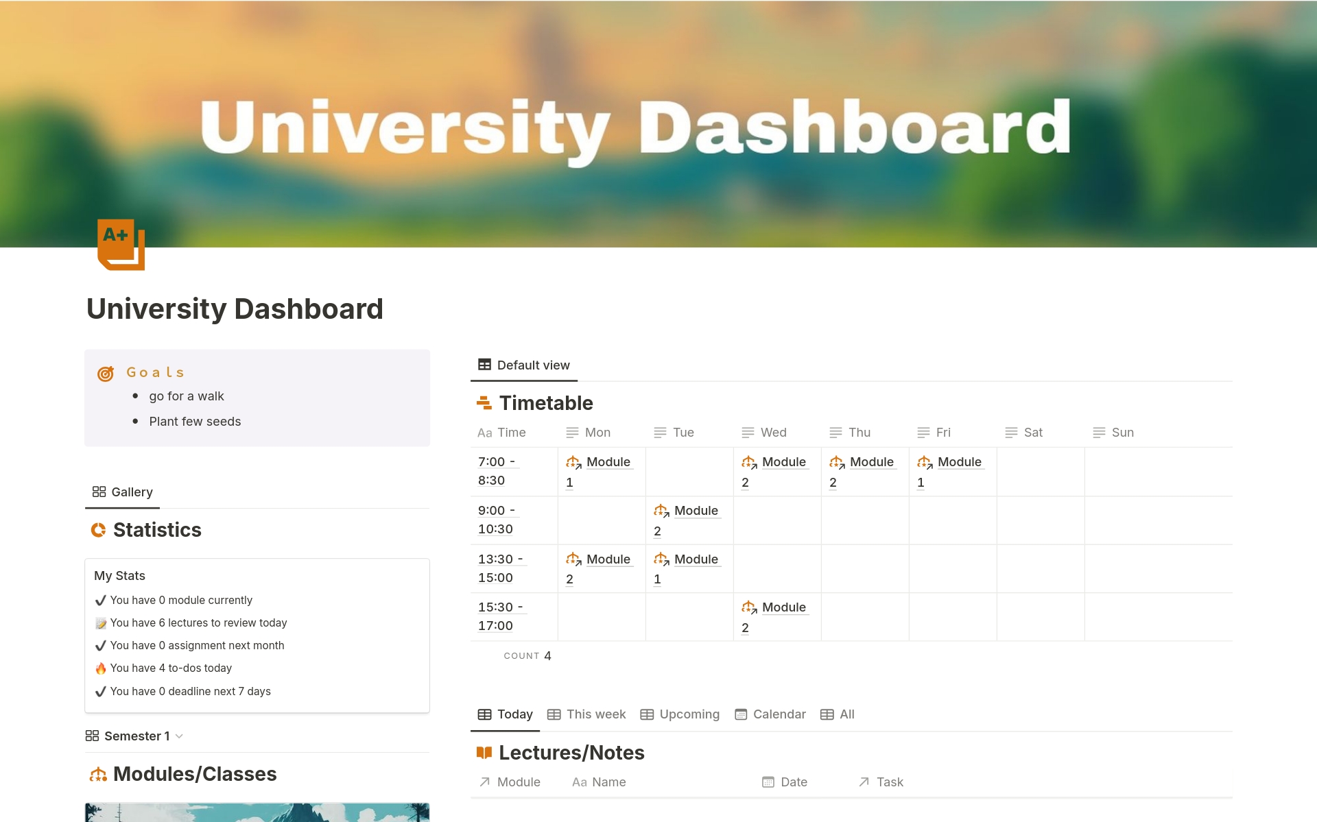 Introducing the ✨University Dashboard! This Notion template is your one-stop solution for crushing your studies. Stay organized & productive throughout your entire college journey!