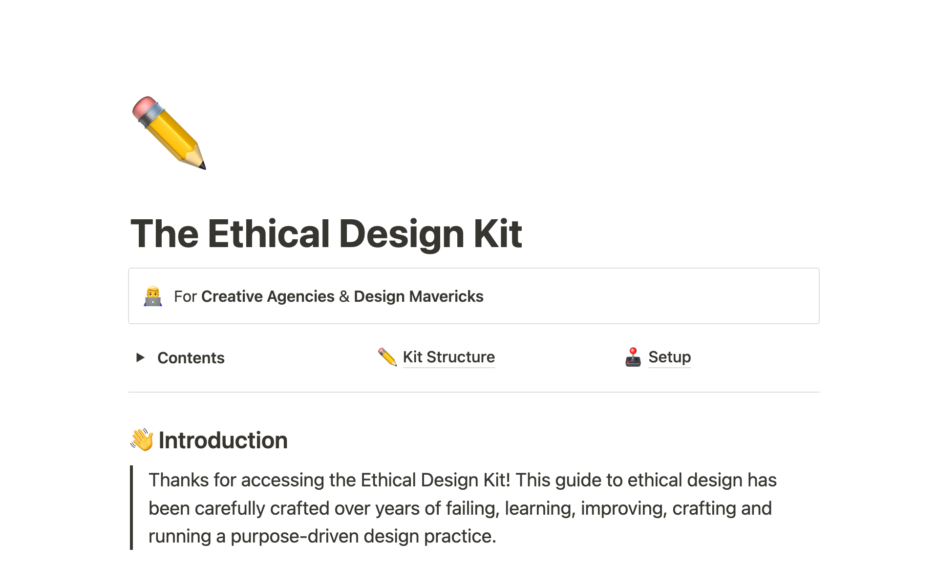 A template preview for The Ethical Design Handover Kit