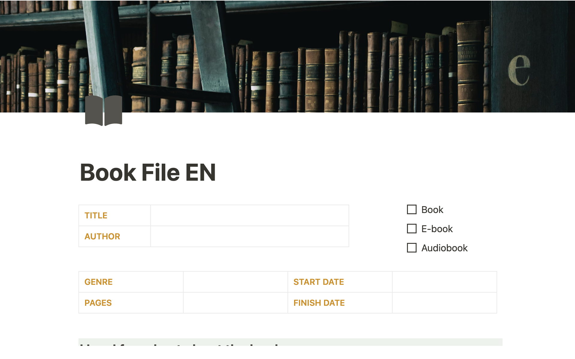 A template preview for Book File