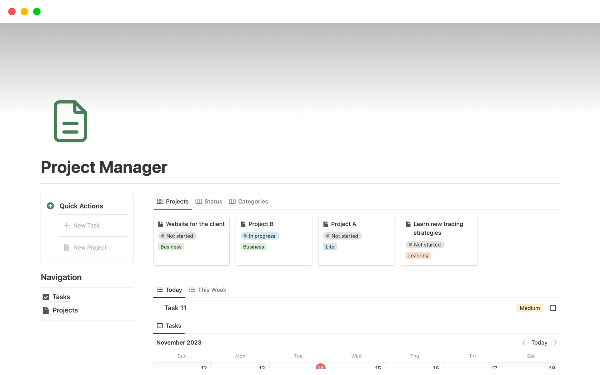 Uma prévia do modelo para Project Management System