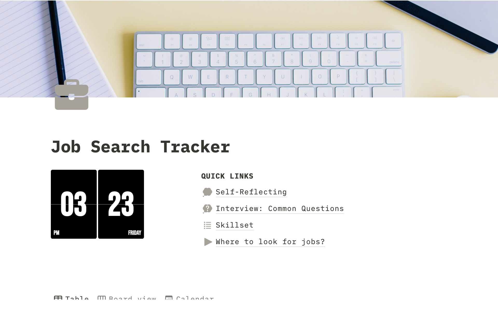 Vista previa de plantilla para Job Search Tracker