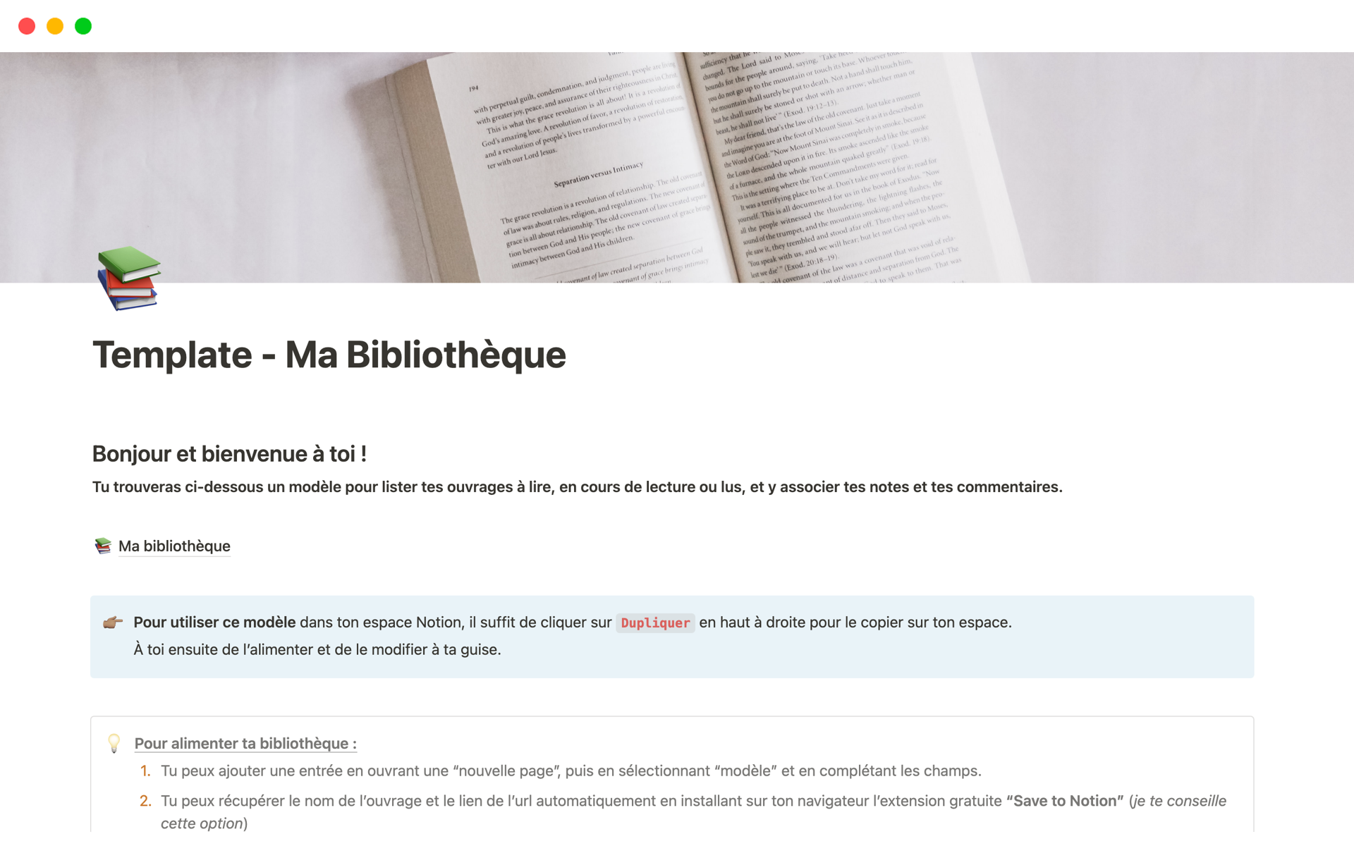A template preview for Template - Ma Bibliothèque