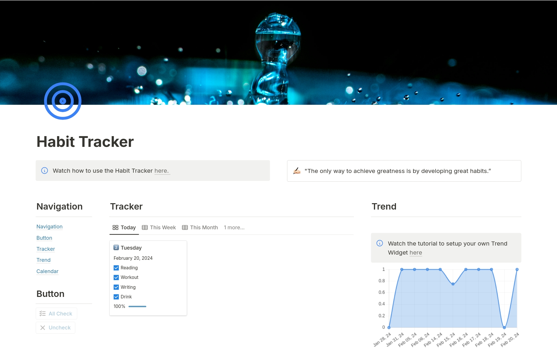 Uma prévia do modelo para Habit Tracker