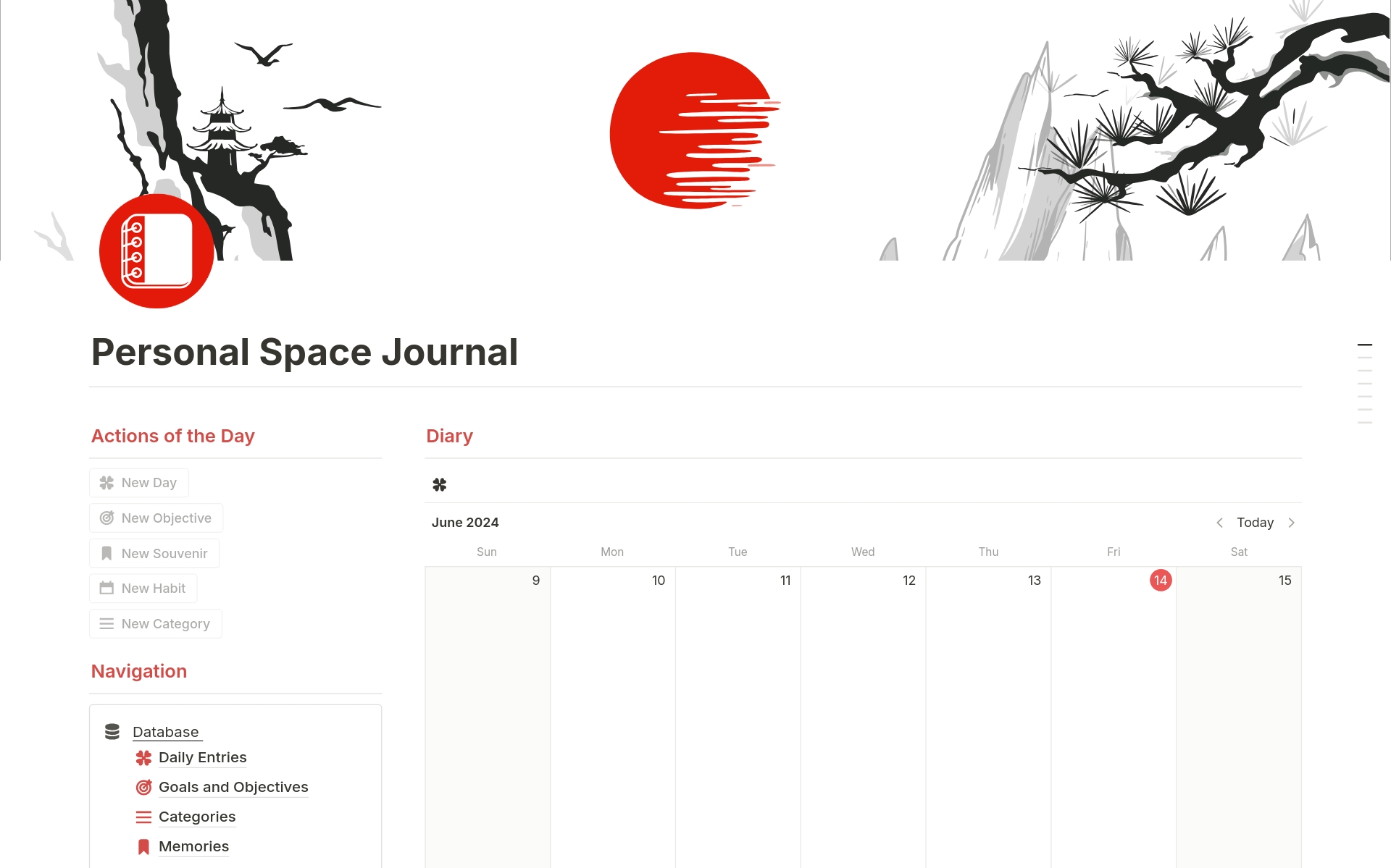Personal Space Journal by Akashiro English Notion Template