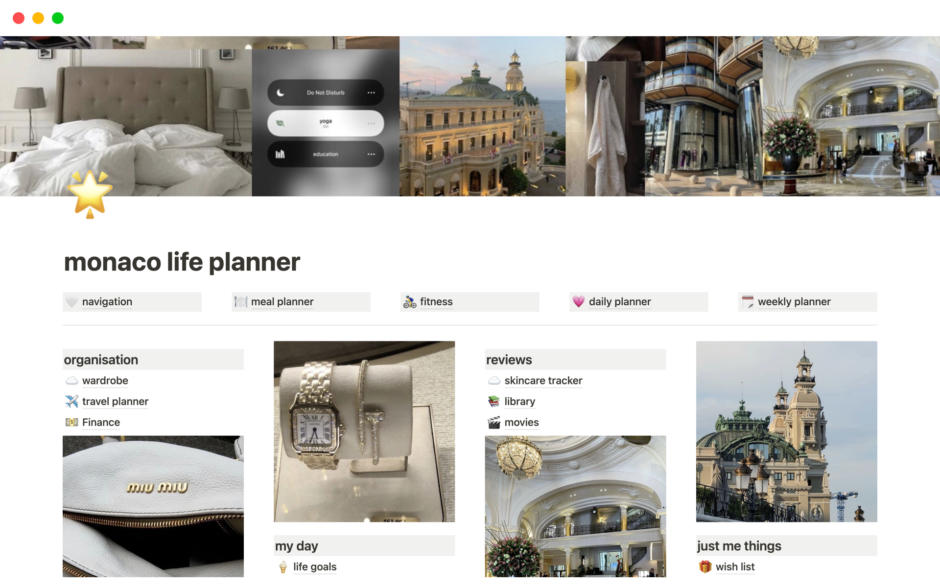 A template preview for monaco life planner