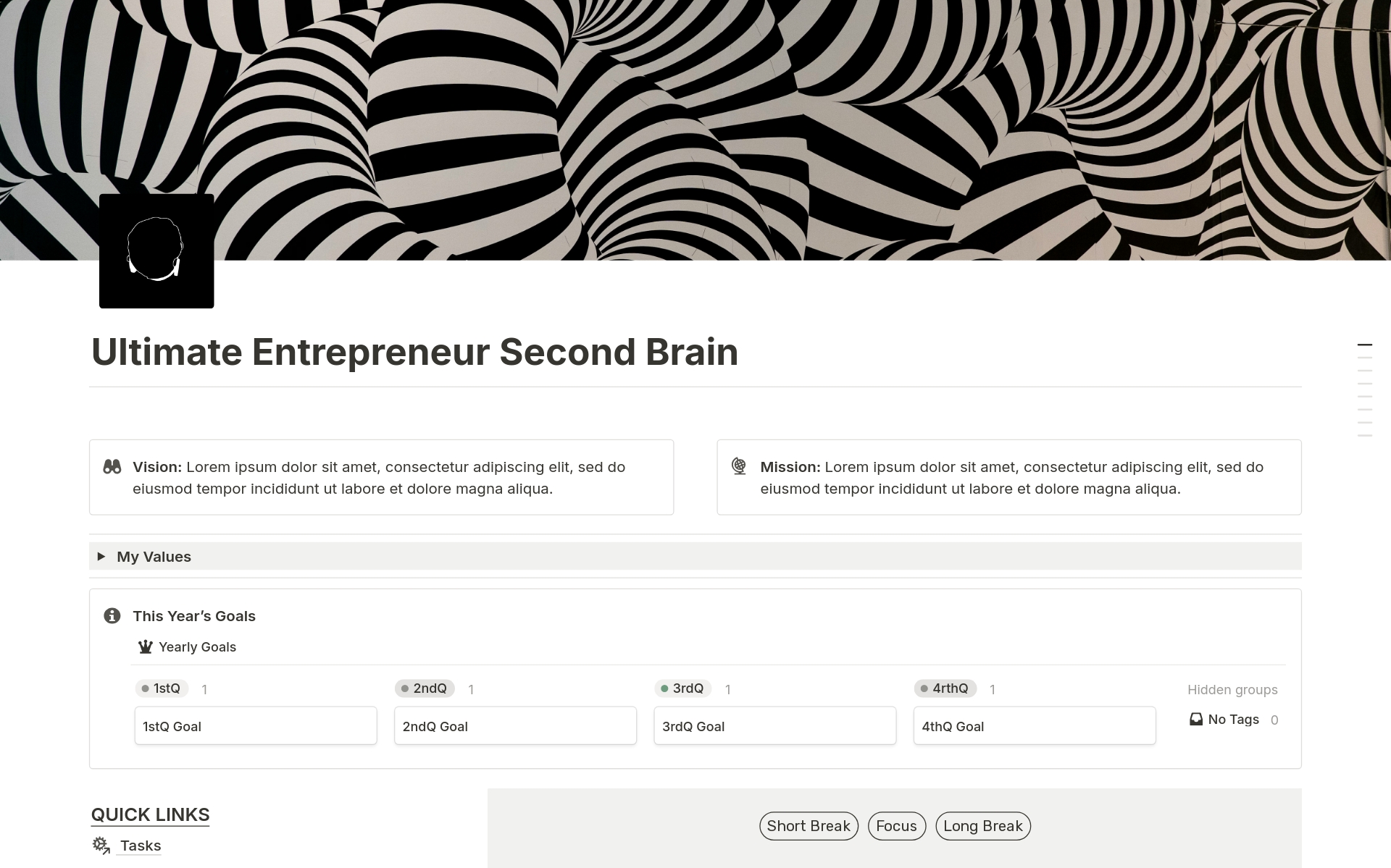 En forhåndsvisning av mal for Ultimate Entrepreneur/Freelancer Second Brain