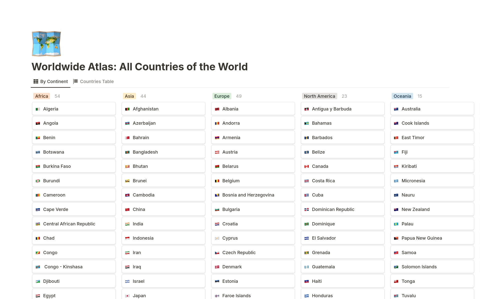 Eine Vorlagenvorschau für Worldwide Atlas: All Countries of the World