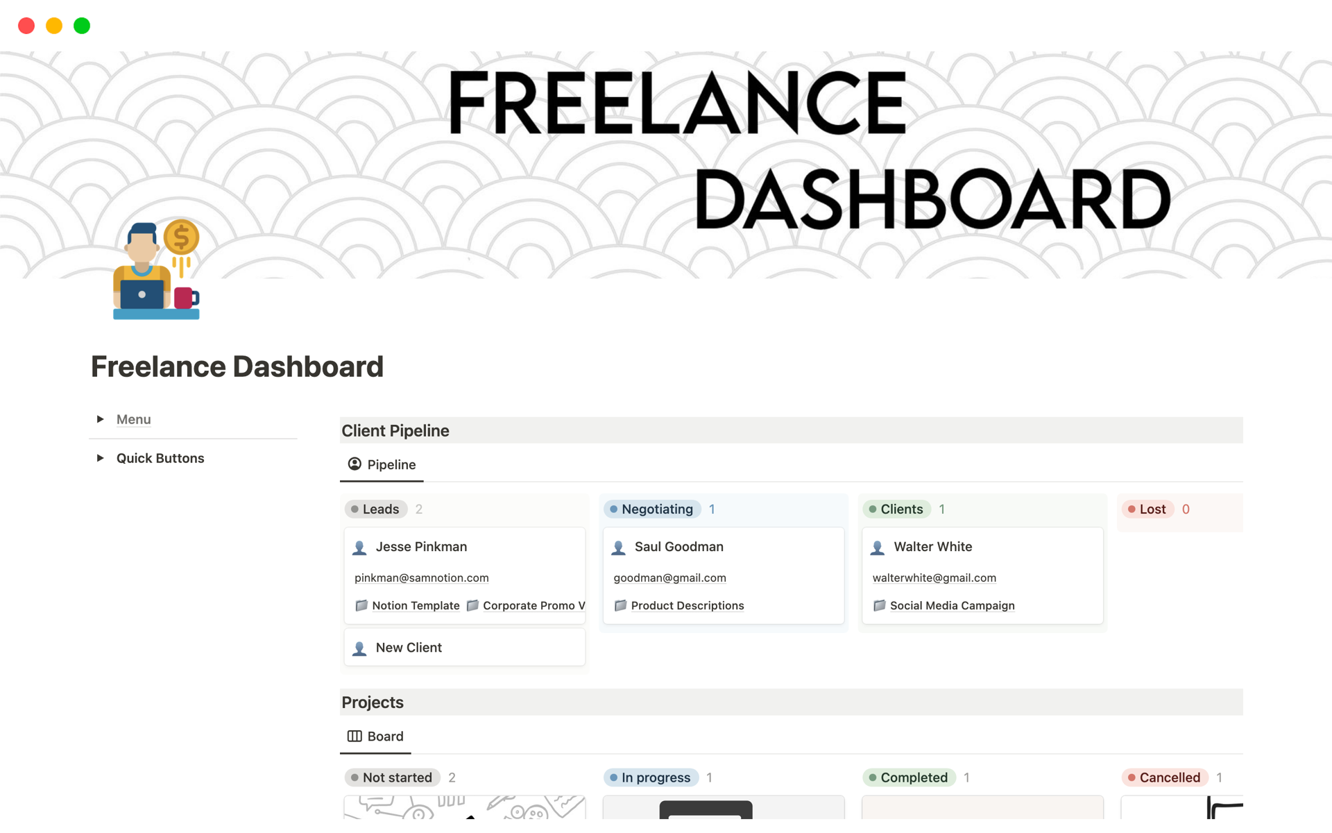 A template preview for All-in-one Freelance Dashboard