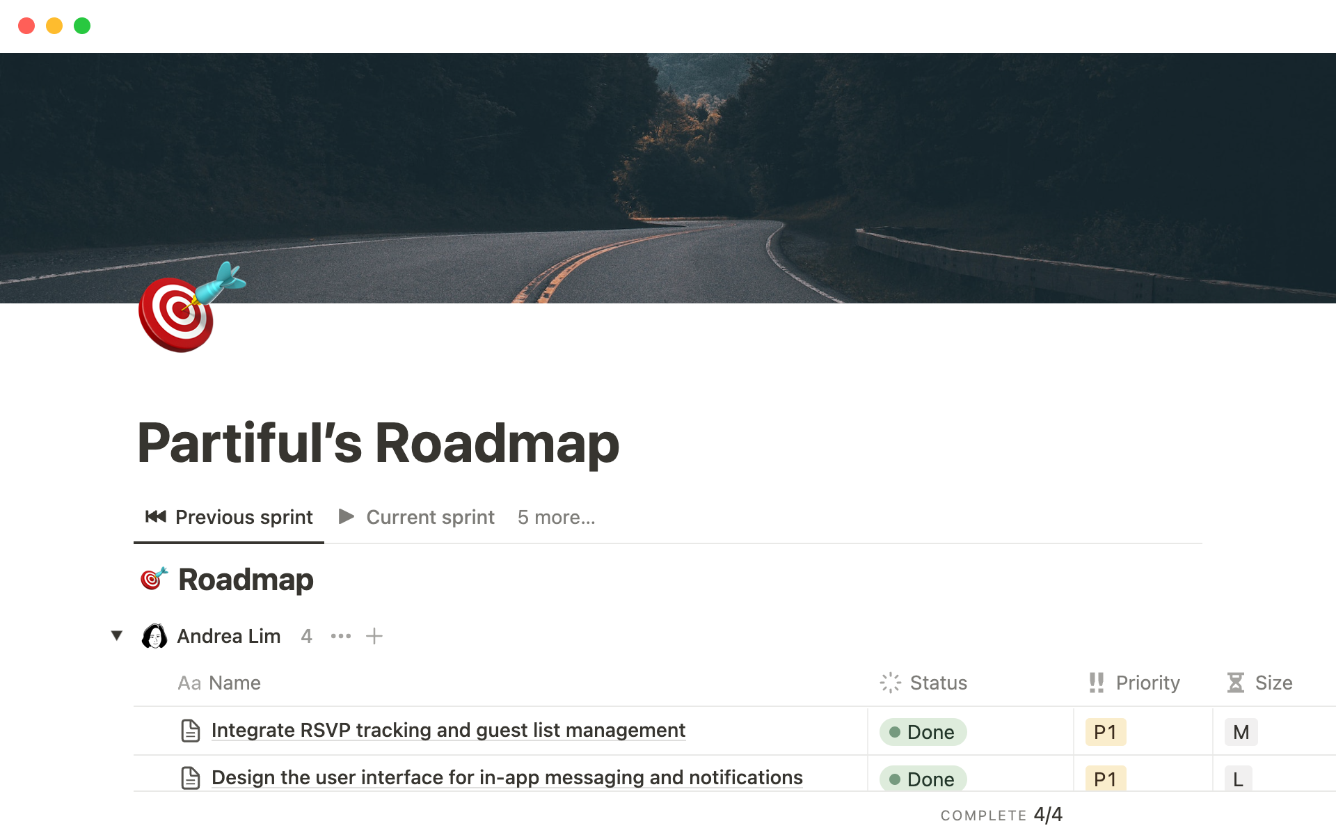 A template preview for Partiful's Roadmap