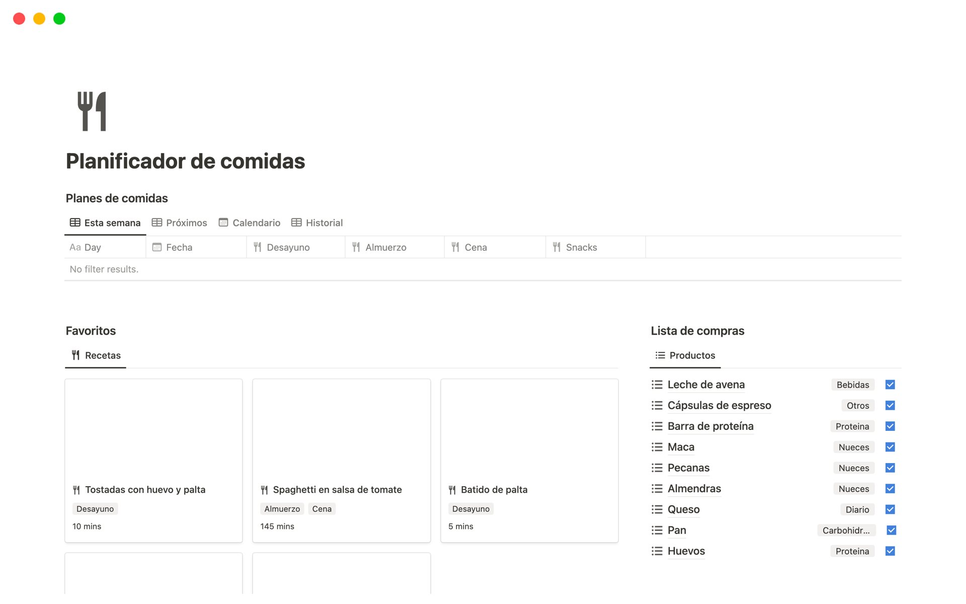 Transforma tu alimentación y simplifica la planificación de comidas con nuestra plantilla de Notion para un planificador de comidas.