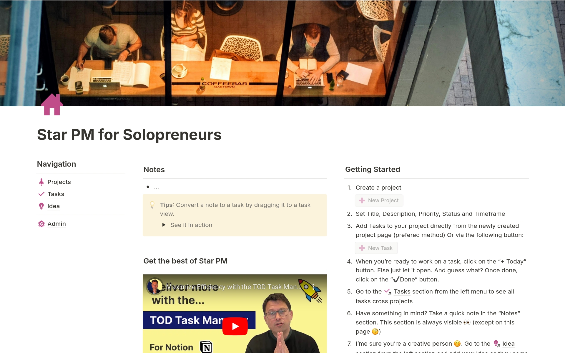Project and task management for solopreneurs: from idea to going live, stay focused and start delivering value.