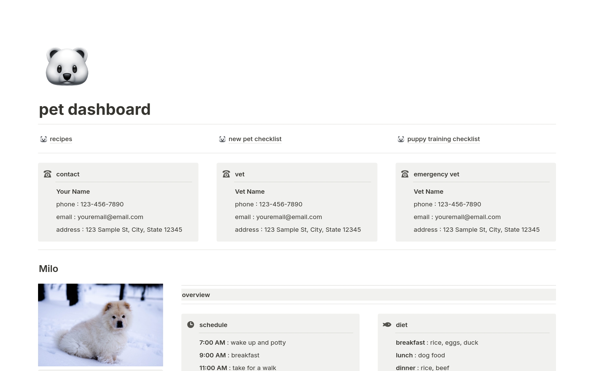 minimalist, aesthetic pet care dashboard