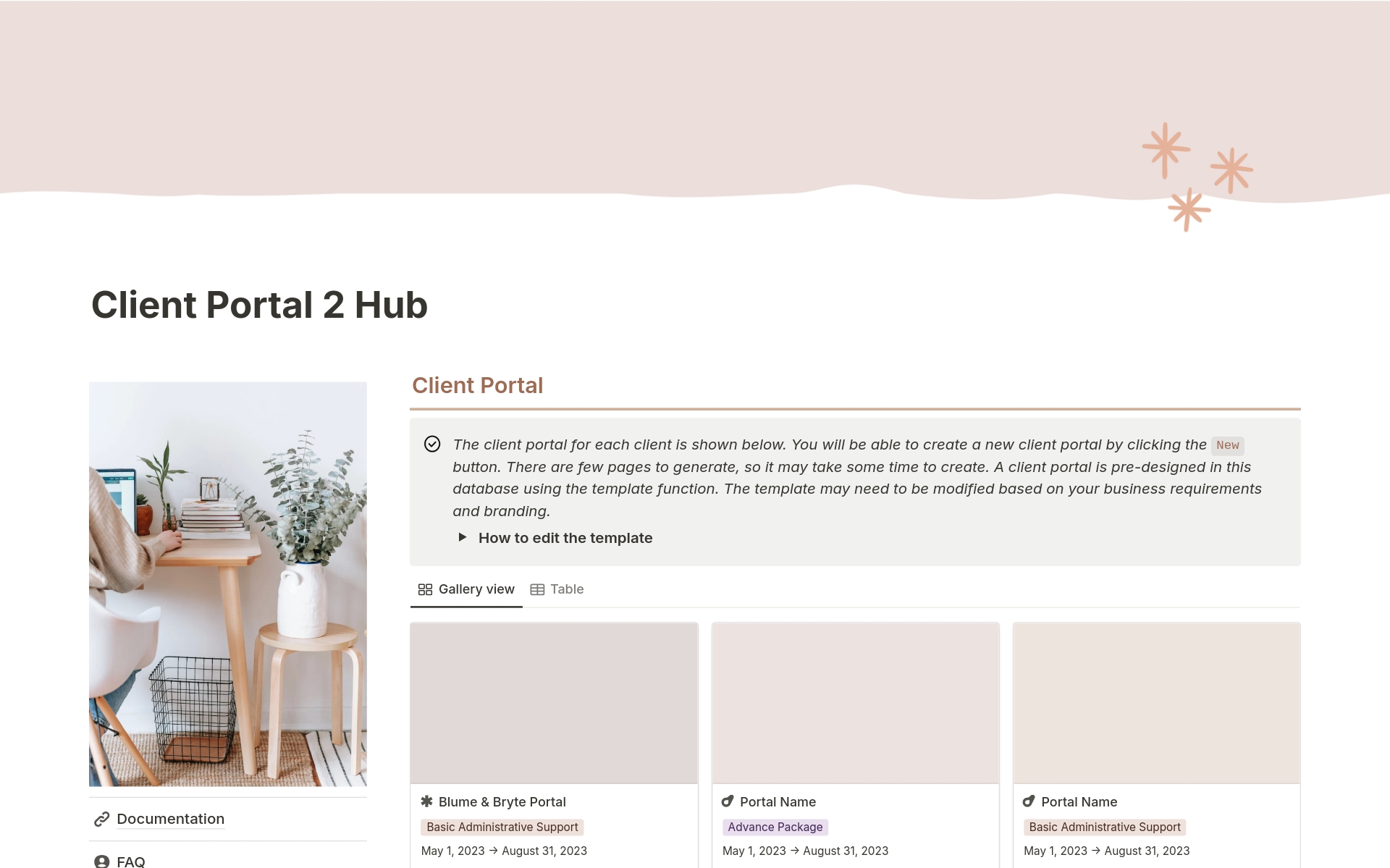Vista previa de una plantilla para Client Portal : Hourly or Time Based 