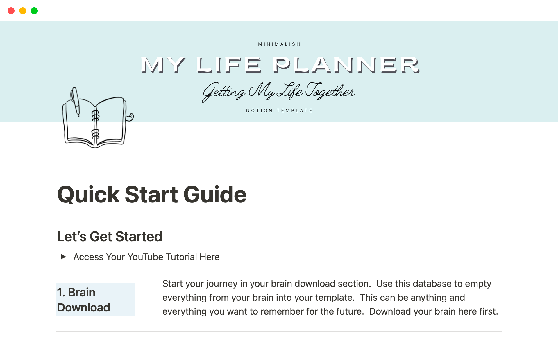 Vista previa de una plantilla para Get Your Life Together Planner