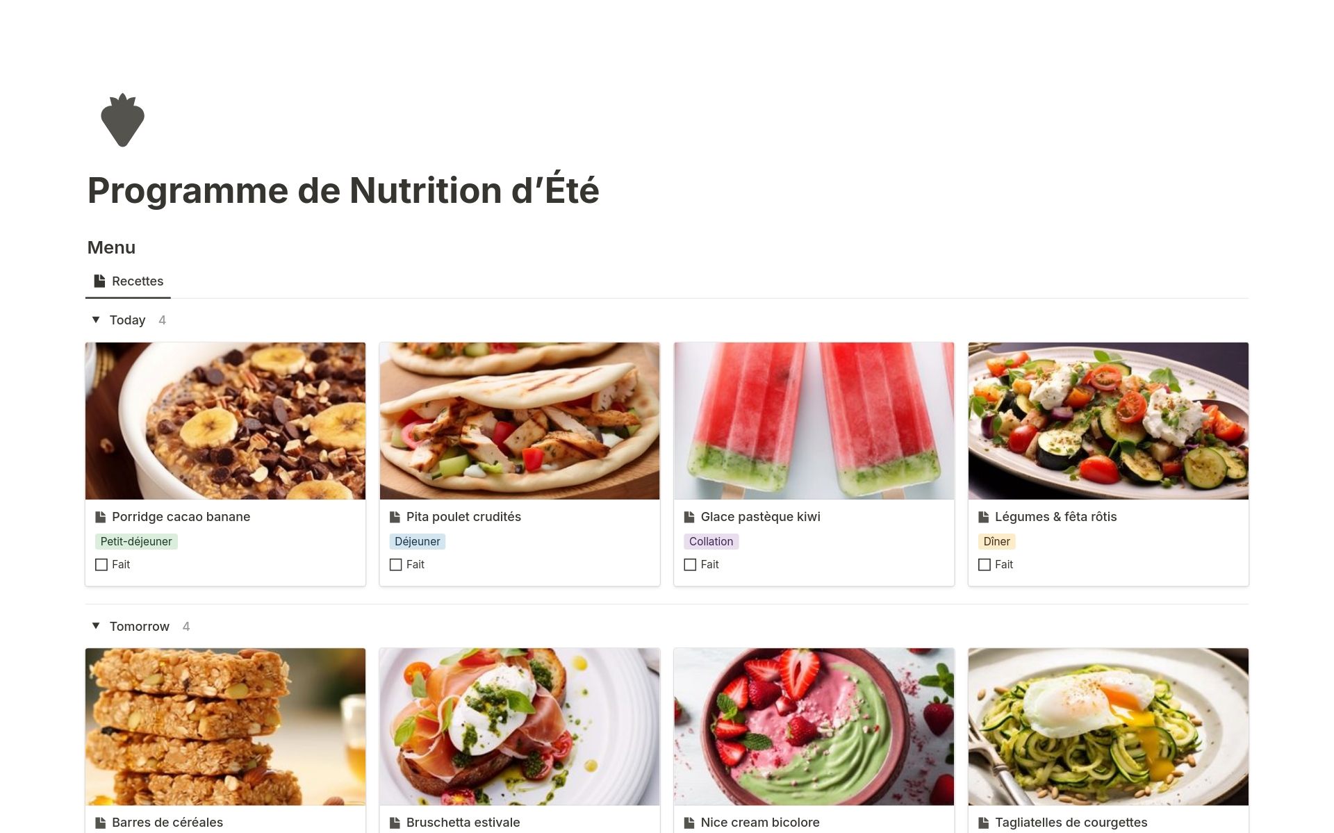 A template preview for Programme de Nutrition d'Été