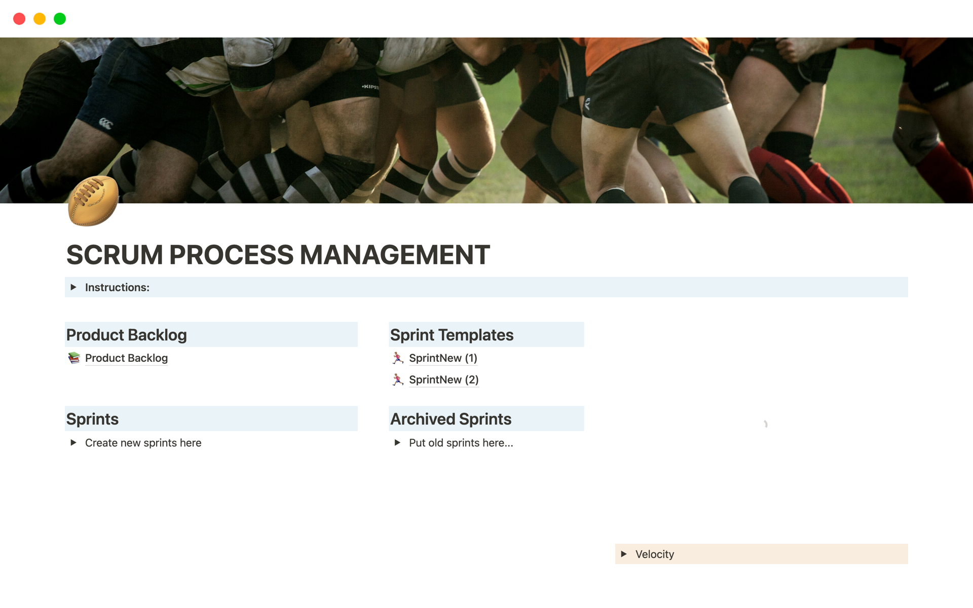 Scrum Process Managementのテンプレートのプレビュー