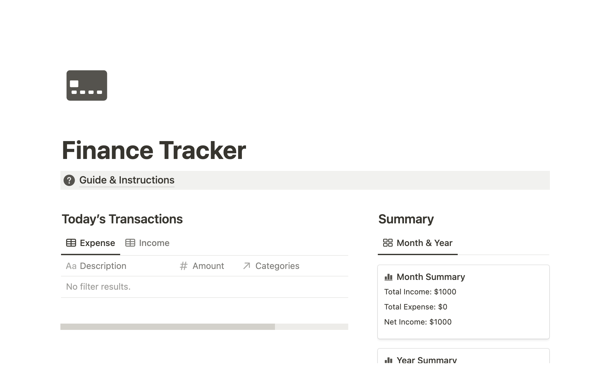 Track your income and expenses easily with this intuitive and user-friendly Finance tracker.