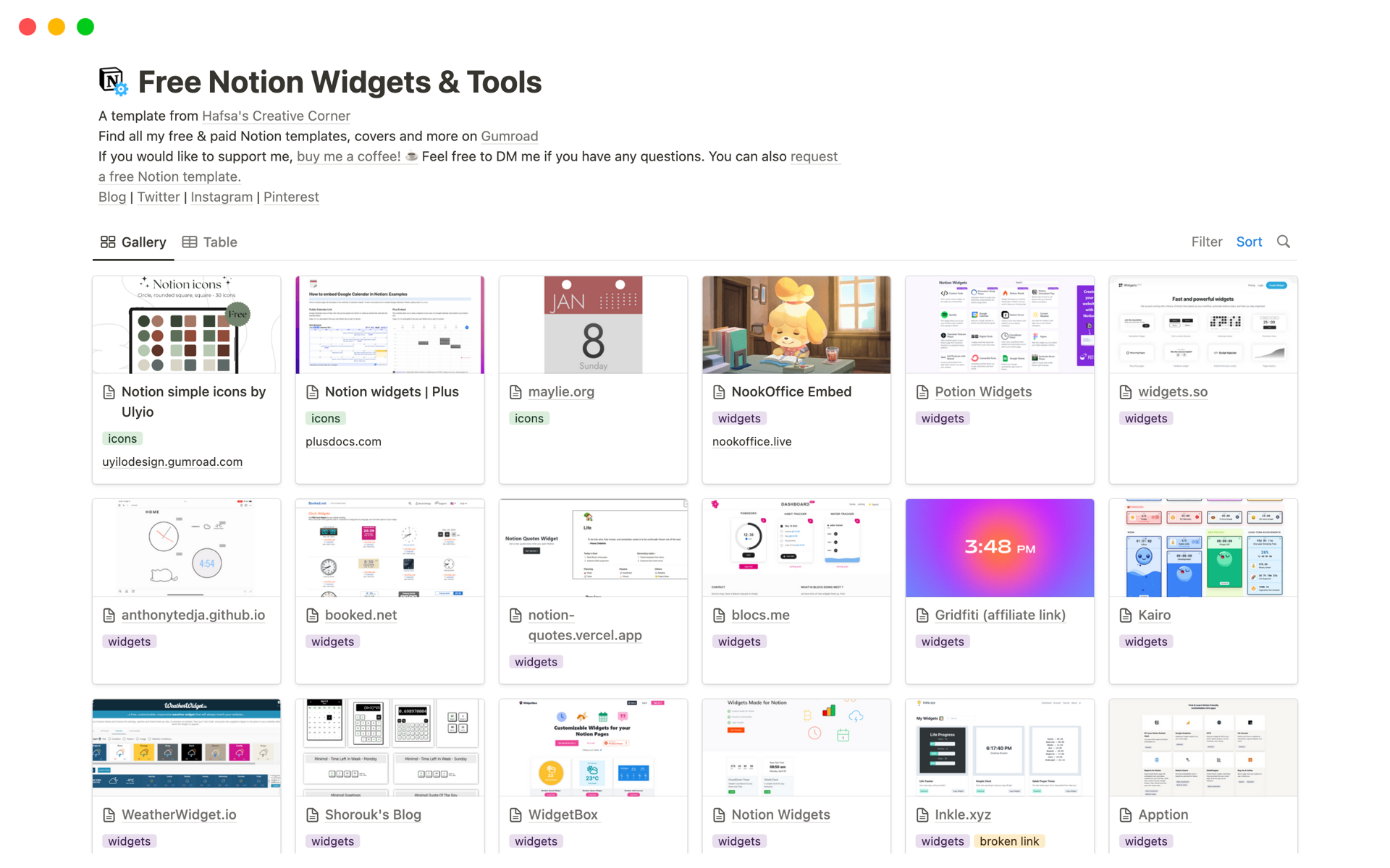 A template preview for Widgets & Tools