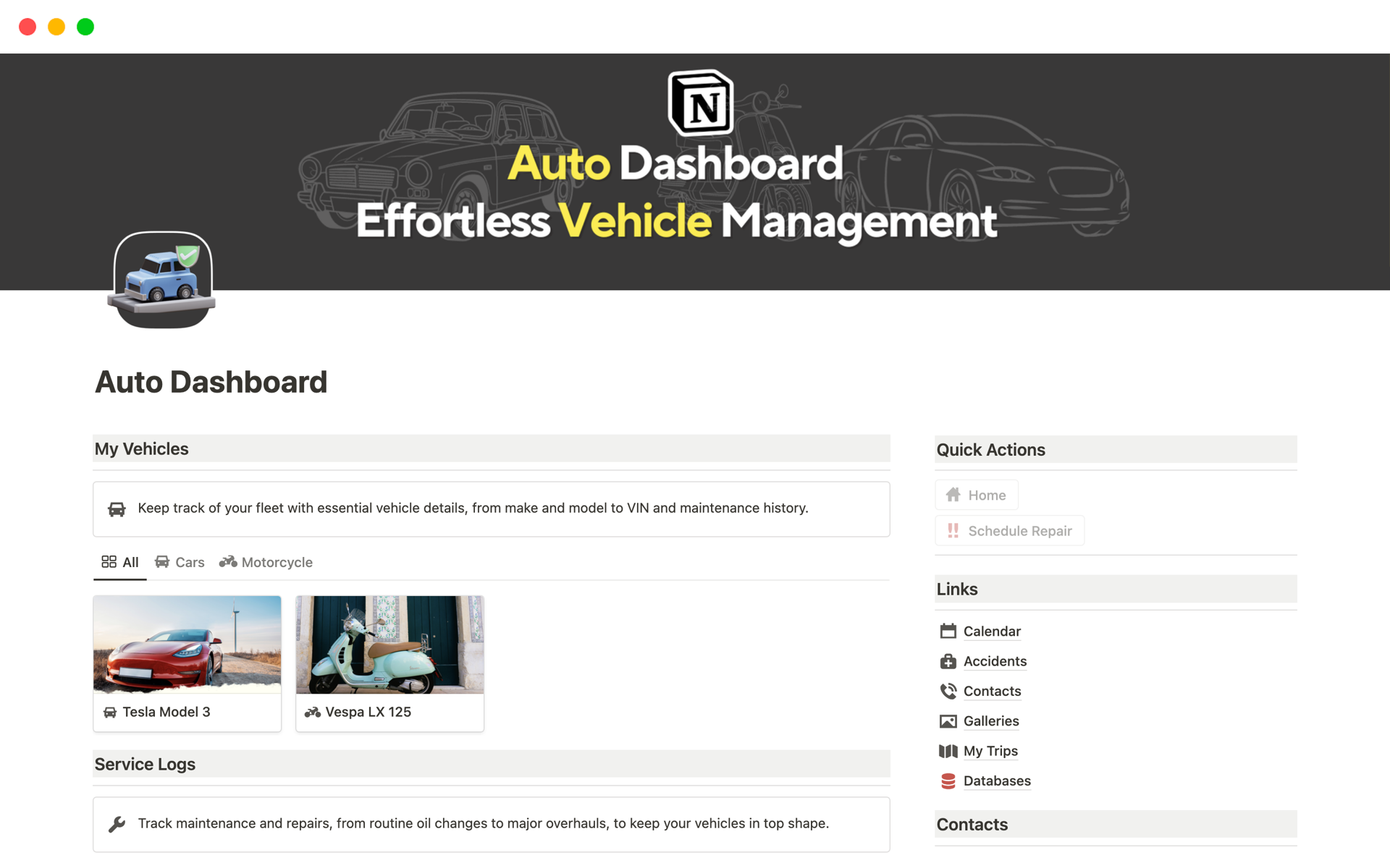 A template preview for Auto Dashboard
