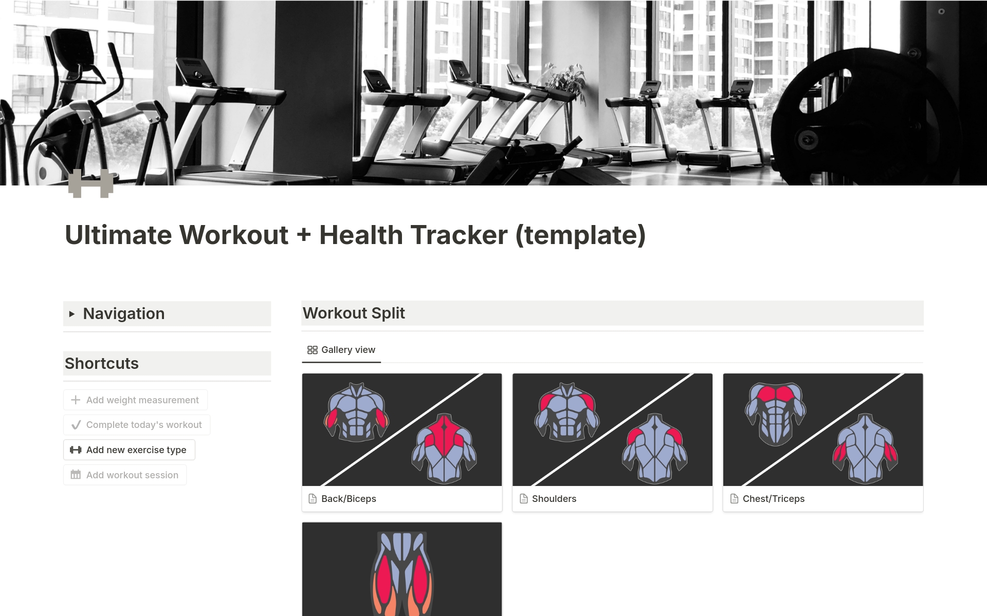 A template preview for Ultimate Workout and Health Tracker