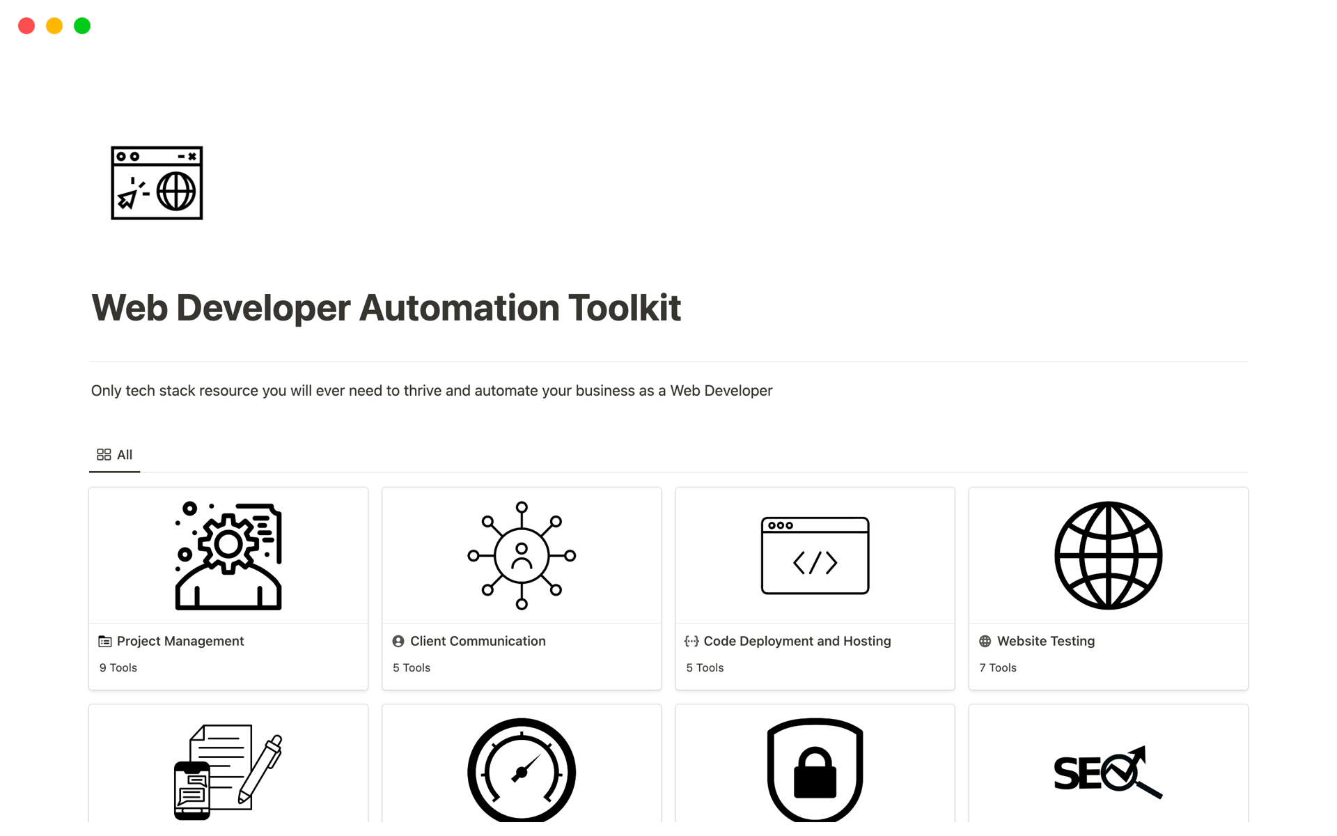 A template preview for Web Developer Automation Toolkit