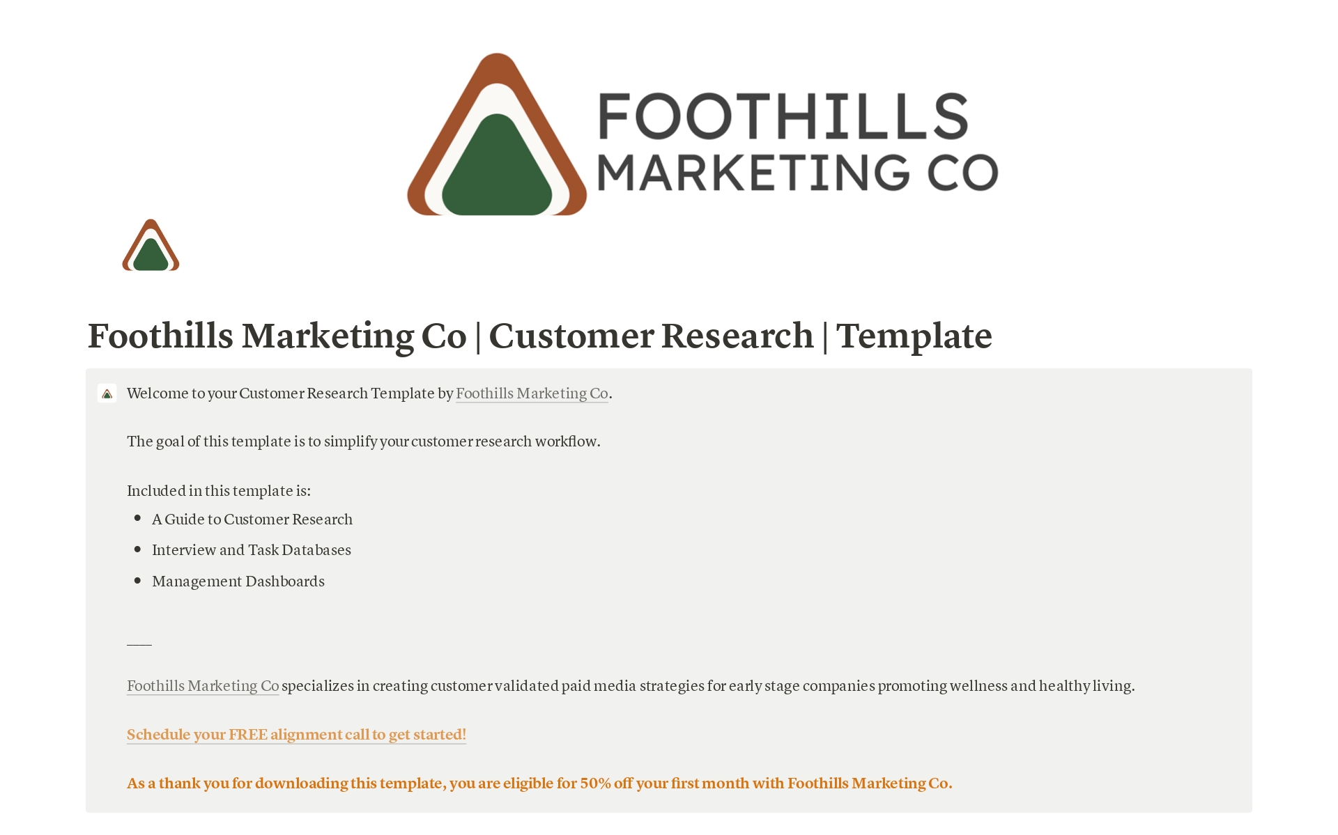 A template preview for Customer Research Management