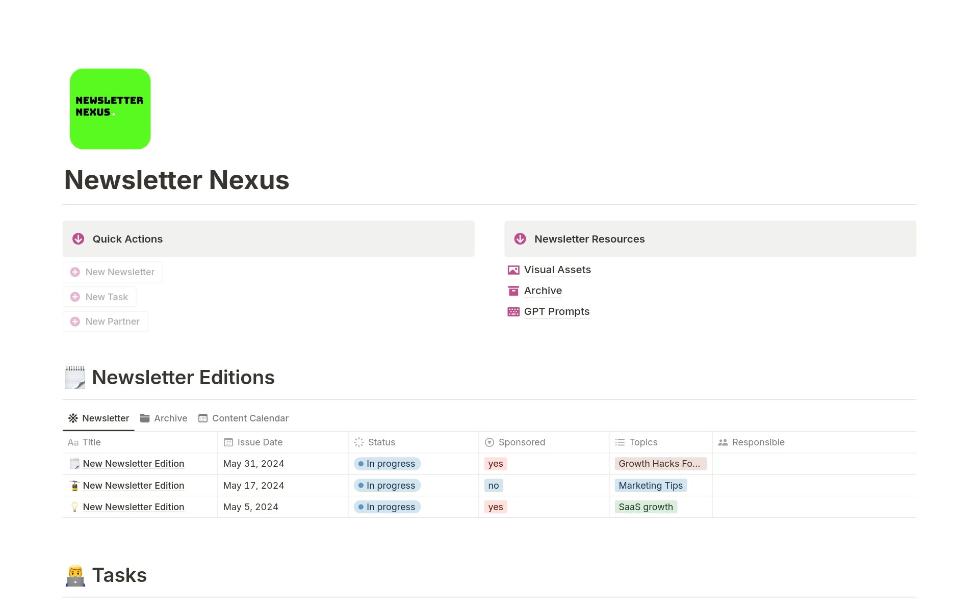 Unlock the potential of your newsletter campaigns with Newsletter Nexus, the dedicated newsletter management template for Notion. This tool simplifies your newsletter operations, allowing you to organize, track, and optimize with ease.